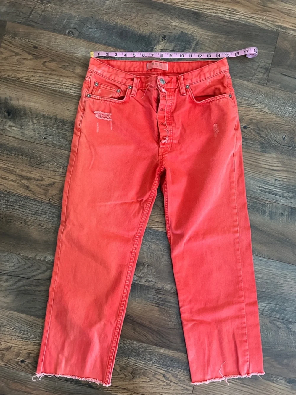 We The Free Straight Button-Fly Jeans in Red-Orange - Picture 1 of 7